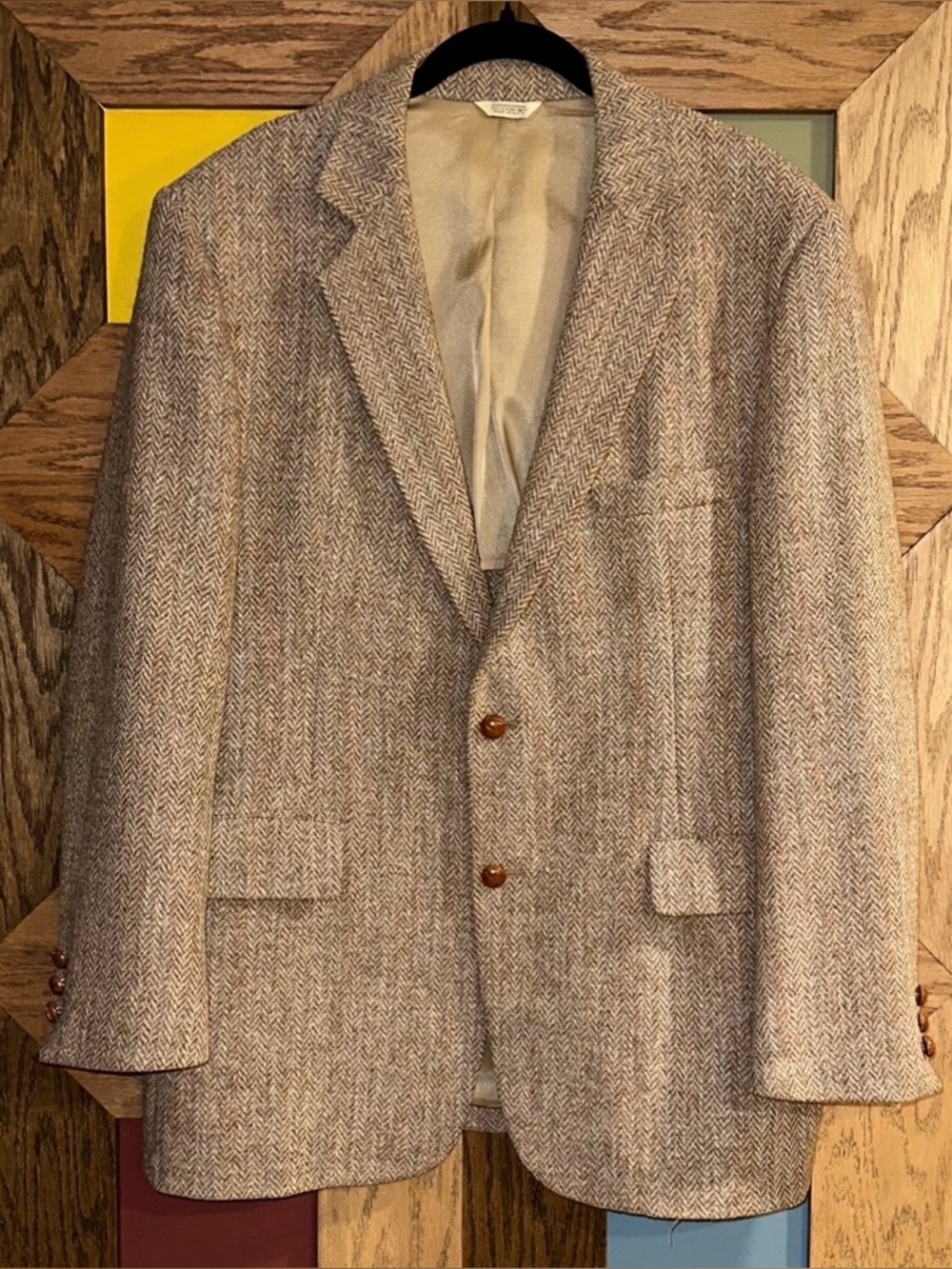 Vtg 70s Harris Tweed Blazer Brown Scottish Wool Herringbone Mens Sport Coat 42R